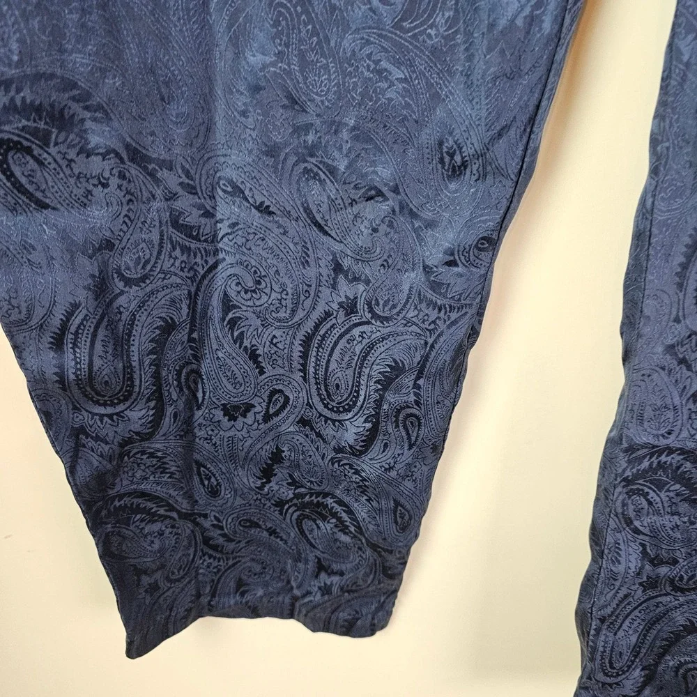 Lord & Taylor Mens Navy Blue 100% Silk Paisley Jacquard Pajama Pants XL Lounge